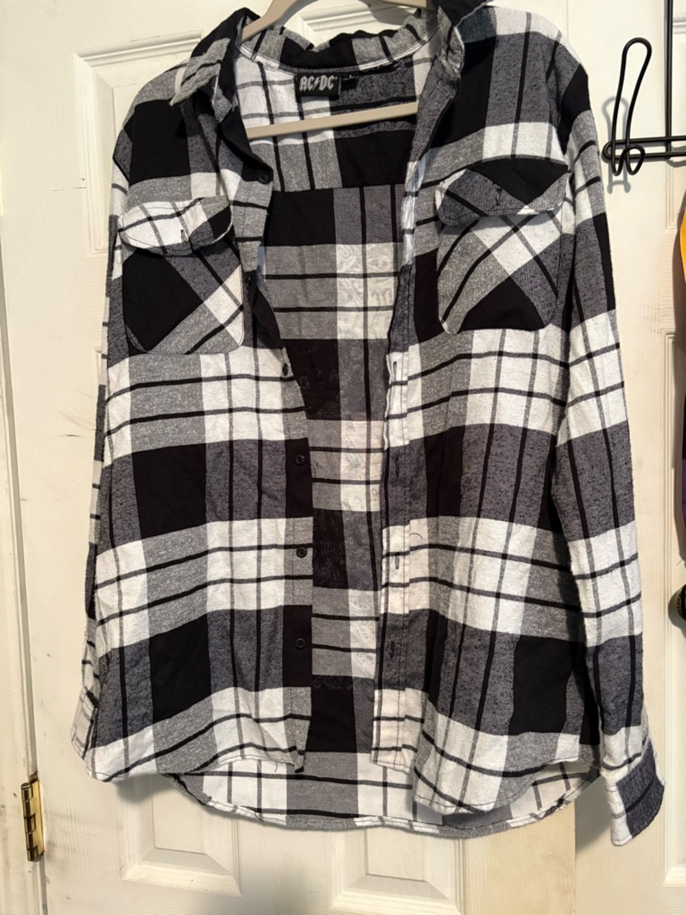 AC/DC Black and White Plaid Button-Up Shirt